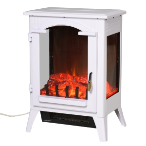HOMCOM 750W/1500W Electric Fireplace Heater, Freestanding Fireplace Stove with Realistic LED Faux Flame Effect, White