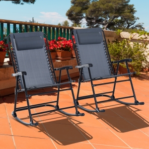Outsunny Outdoor Patio Rocking Chair Set Folding Lawn Furniture Garden Rocker Chaise Lounge Grey
