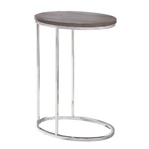 Monarch 25" Contemporary Oval Wood Grain-Look Top Chrome Metal Base C-Shaped Side Accent Table - Dark Taupe Finish