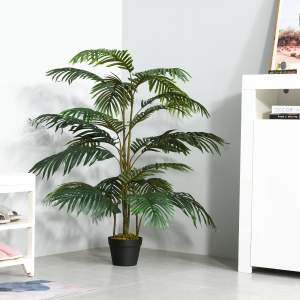 Outsunny 4.6FT Artificial Palm Tree Faux Plant with 20 Leaves in Nursery Pot for Indoor Outdoor Greenery Home Office Decor