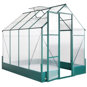 Outsunny 6' x 8' x 7' Walk-in Plant Polycarbonate Greenhouse Hobby Greenhouse for Backyard/Outdoor with Temperature Controlled Window