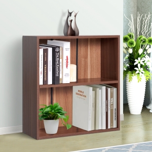 HOMCOM Wood Small Bookshelf 2 Tier Storage Unit Chest Home Office Furniture Walnut