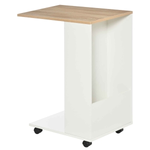 HomCom C-Shape Side Table Laptop End Table w/ Storage and Casters, White