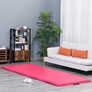 Soozier 4ftx10ftx2inch PU Leather Gymnastics Tumbling Gym Mat Arts Folding Yoga Exercise Pad 4 Panel (Pink, 4' x10')