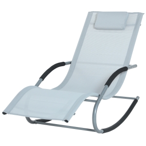 Outsunny Chaise Rocker Patio Lounge Chairs Swing Recliner Relaxer w/ Pillow Grey