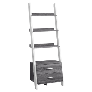 Monarch 69" Contemporary Wood Grain-Look 4-Shelf Ladder Bookcase with Storage Drawers - White / Grey Tones Finish