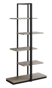 Monarch 60" Contemporary Open Concept Staggered 5 Shelf Bookshelf - Dark Taupe / Black Metal