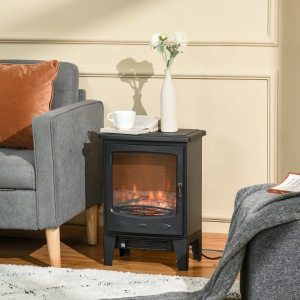 HOMCOM Electric Fireplace Stove, Free standing Fireplace Heater with Realistic Flame Effect, Overheat Safety Protection, 750W/1500W, Black