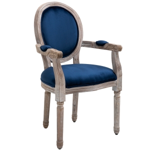 HOMCOM Vintage Dining Chair with Round Back, Thick Sponge Padded Seat and Section Armrest with Wood Frame - Blue