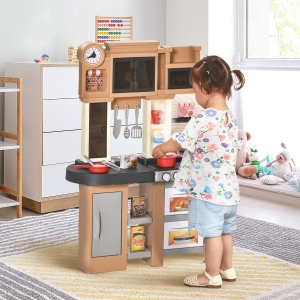Qaba 58 PCS Kids Kitchen Play Cooking Toy Set, Educational Pretend Role Playset Game, Gifts for Girls Boys, 3-6 Years Old