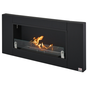 HOMCOM Ethanol Fireplace, 43.25 Wall-Mounted 0.73 Gal Stainless Steel Max 323 Sq. Ft., Burns up to 4 Hours, Black