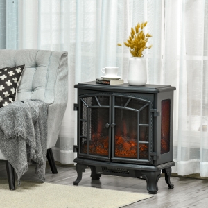 HOMCOM Electric Fireplace Heater, Freestanding Fireplace Stove with Realistic Flame Effect, Timer, Overheating Protection, 750W/1500W, Black