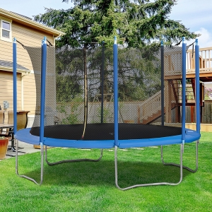 Soozier 9ft Trampoline with Safety Enclosure Outdoor Recreational Trampolines for Adults and Teens, Blue and Black