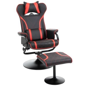 Vinsetto High Back Video Gaming Recliner with Ottoman, Racing Style PC Computer Office Chair, Swivel with Headrest & Lumbar Support, Adjustable Height, Black/Red