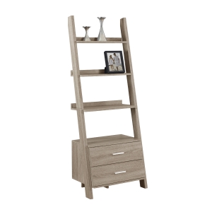 Monarch 69" Contemporary Wood Grain-Look 4-Shelf Ladder Bookcase with Storage Drawers - Dark Taupe Finish