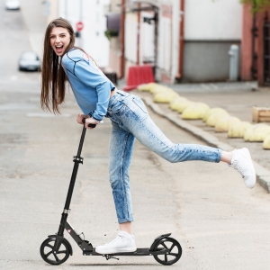 Soozier Foldable Kick Scooter for 14+ w/ Adjustable Handlebar, Kickstand, Rear Wheel Brake System, 7.75'' Big Wheels & ABEC-7 Bearings