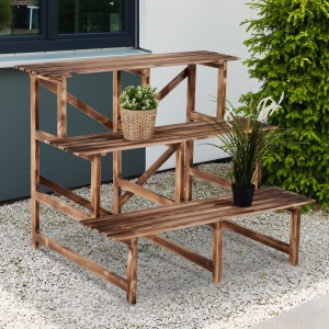 Outsunny Flower Stand Plant Display Rack 3-Tier Ladder Holder Wood Garden Patio