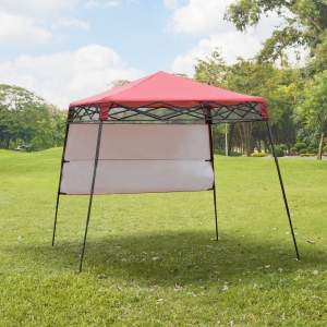 Outsunny 7' x 7' Garden Foldable Pop Up Gazebo Tent with Backpack & Adjustable Legs Outdoor Party Canopy Red & Black