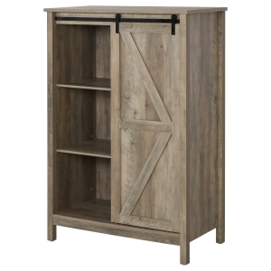 HOMCOM Rustic Storage Cabinet Home 3-Tier Organizer with Barn Door, Adjustable Shelf Freestanding Furniture - Distressed Grey