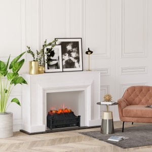 HOMCOM Electric Fireplace Logs with Realistic Ember Bed, Freestanding or Insert Fireplace Heater with Remote Control, Timer, 1400W, Black