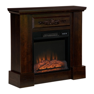 HOMCOM Electric Fireplace Heater with Wood Mantel, Freestanding Heater Firebox, Brown