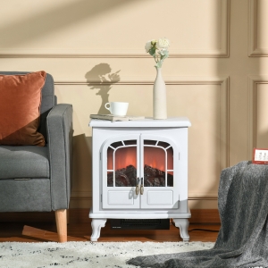 HOMCOM Electric Fireplace Stove Heater with LED Fire Flame Effect, Double Door, Freestanding & Portable with Overheat Protection, 750W/1500W, White