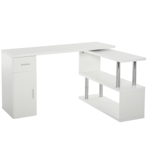 HOMCOM L-Shaped Rotating Computer Desk Home Office Study Workstation with Storage Shelves, Cabinet and Drawer for Home & Office, White