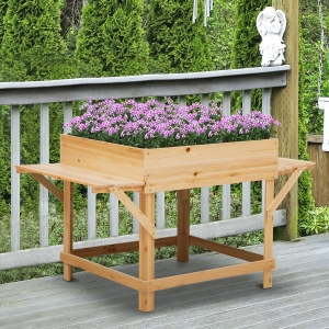Outsunny Wooden Raised Garden Planter Bed w/ Non-woven Fabric Bag for Herbs & Plants