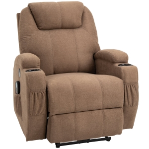 HOMCOM 160° Adjustable Polyester Electric Power Lift Recliner Massage Sofa Linen Surface w/ 8 Vibration Waist Heating Living Room Office Furniture - Brown