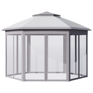 Outsunny Pop Up Gazebo, Double Roof Adjustable Canopy Tent w/ Mesh Sidewalls, Carrying Bag, Grey