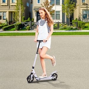 Soozier Teens Adult Kick Folding Scooter Adjustable Height With Brakes and Kickstand White