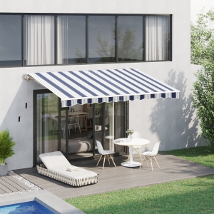 Outsunny 8'x7' Manual Retractable Water-resistant Sun Shade Patio Awning Outdoor Deck Canopy Shelter (Blue, White)