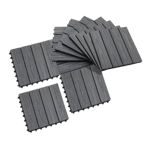 Outsunny 12" x 12" HDPE Interlocking Composite Deck Tile 10 Pack - Grey