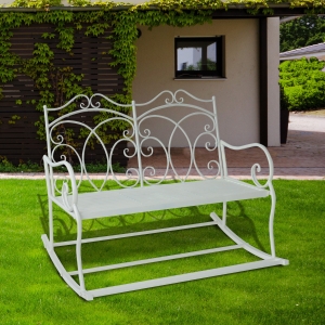 Outsunny 2 Seater Metal Garden Bench Rocking Chair White