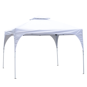 Outsunny 10' x 10' Easy Pop-Up Canopy Party Tent Canopy Shelter with 2-Tier Roof - White