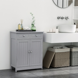 kleankin Freestanding Bathroom Storage Cabinet Organizer Floor Tower with 2 Door, 2 Drawers, Adjustable Shelf, Grey