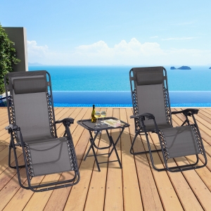 Outsunny 3pcs Zero Gravity Chair Set Garden Recliner Side Table Grey