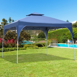 Outsunny 10'x10' Easy Pop-Up Party Tent 2 Tire Top Outdoor Activity Gazebo Canopy Sun Shade Fair Event Instant Shelter Vented Roof w/ Carrying Bag Blue