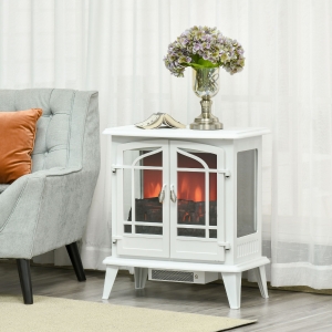 HOMCOM Electric Fireplace Stove, Freestanding Indoor Heater with Realistic Flame Effect, Adjustable Temperature and Overheat Protection, White