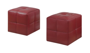 Monarch Two Piece Kids' Padded Upholstered Ottoman Set - Red Leather-Look