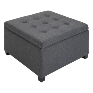 HOMCOM Fabric Tufted Storage Ottoman with Flip Top Seat Lid, Metal Safety Hinge and Stable Rubberwood Legs - Grey
