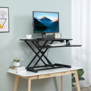 Vinsetto Standing Desk Converter 33 Inches Stand up Desk Riser, Height Adjustable Home Office Table with Keyboard Tray for PC Computer Laptop Black