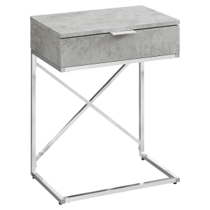 Monarch 24" Contemporary End Table Night Stand with Large Storage Drawer and Metal X-Design Frame - Grey Cement / Chrome Base