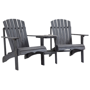Outsunny Outdoor Wood Adirondack Chair Reclined Bench w/ Coner Table & Umbrella Hole