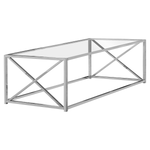 Monarch 44" Contemporary Tempered Glass Coffee Table with X-Design Metal Base - Chrome