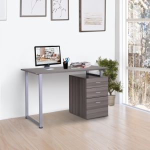 HOMCOM Industrial Style Office Desk Computer Desk with Multi-Use Removable File Drawers Dark Wood Grain Color