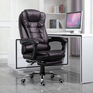 HOMCOM Ergonomic Executive Office Chair High Back PU Leather Reclining Chair with Retractable Footrest Lumbar Support Padded Headrest Armrest Dark Brown