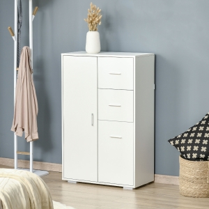 HOMCOM Storage Cabinet with 2 Drawers & 2 Cabinet Free Standing Cupboard Chest, Sideboard Storage Organizer for Living Room, Bedroom, White