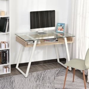 HOMCOM Computer Desk Workstation Center Writing Laptop Table Glass Top for Home Office