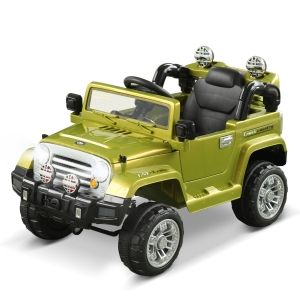 Aosom 12V Kids Battery Powered Off Road Truck with Remote Control Speeds Lights MP3 LCD Power Indicator Adjustable Speed- Green